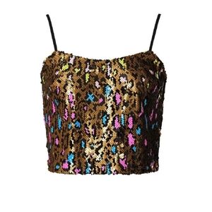 Cosmopolitan DTP Multicolor Sequin Animal Print Isla  - Spaghetti Strap Crop Top